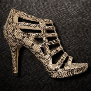 Franco Sarto Snakeskin Cage / Strappy Stilettos sz 8.5